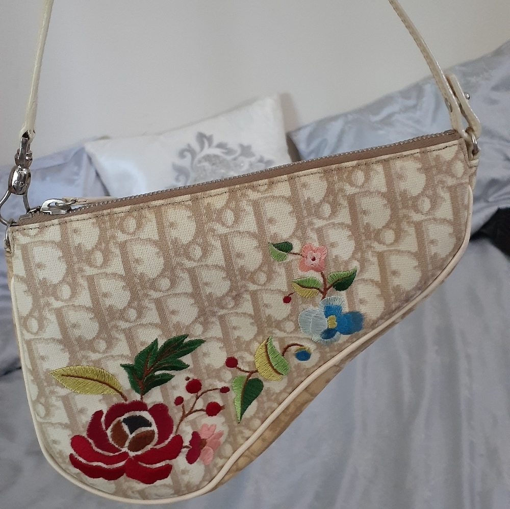 Dior tan mini floral saddle bag